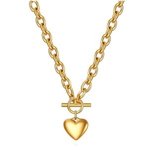 Heart Toggle Necklace 18K Gold Plated Stainless Steel Chain